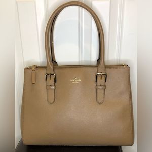 KATE SPADE Tan Leather Two Handle Triple Compartment Expanding Shoulder Bag